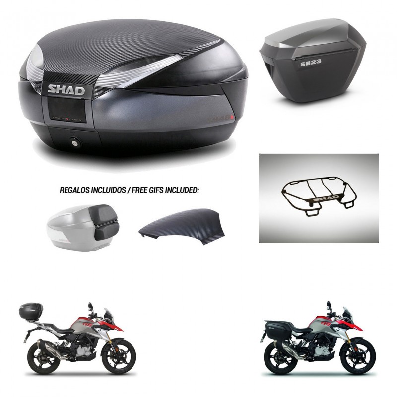 SHAD SH23 alu suitcases + mounting bracket SH48 trunk backrest cover accessories 49 L KIT-462201