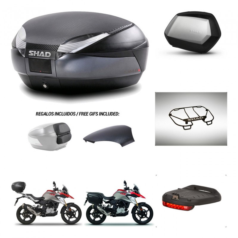SHAD Maletas SH35 PREMIUM + soporte montaje baul SH48 tapa respaldo accesorios 49 L KIT-462205