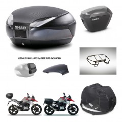 SHAD SH23 alu suitcases + mounting bracket SH48 trunk backrest cover accessories 49 L KIT-462213