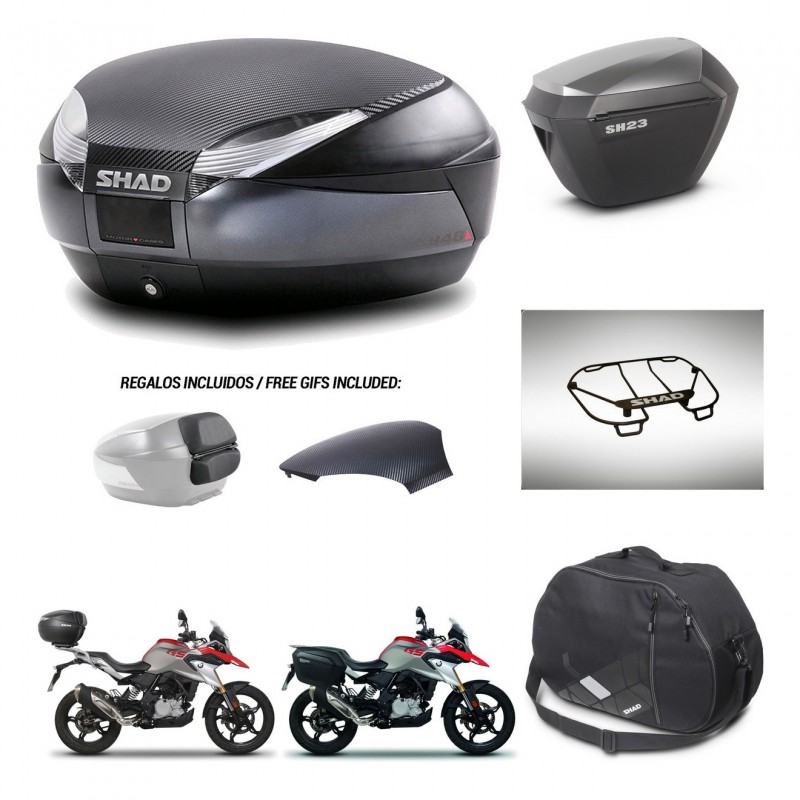 SHAD SH23 alu suitcases + mounting bracket SH48 trunk backrest cover accessories 49 L KIT-462213