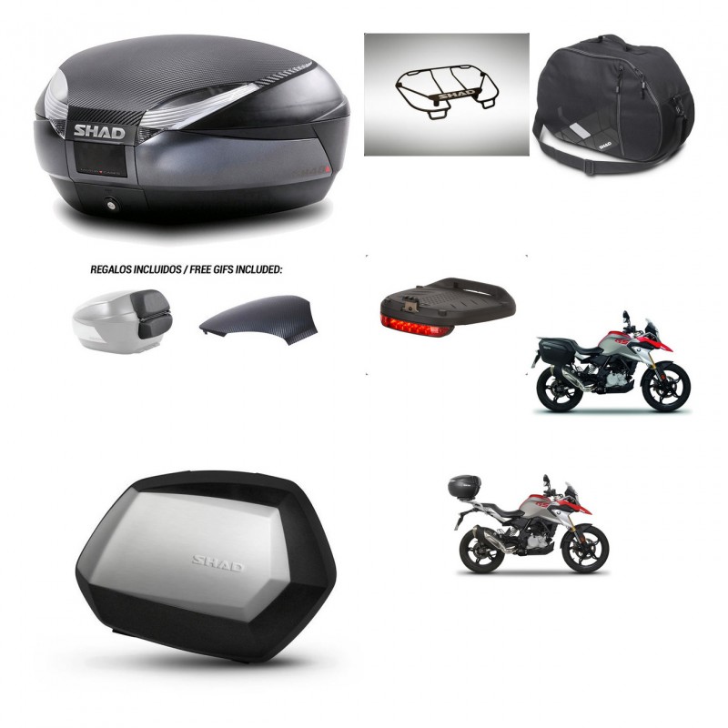 SHAD Maletas SH35 PREMIUM + soporte montaje baul SH48 tapa respaldo accesorios 49 L KIT-462217