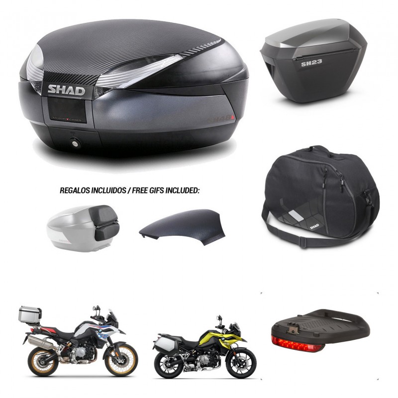 SHAD Maletas sh23 alu + soporte montaje baul SH48 tapa respaldo accesorios 49 L KIT-462339