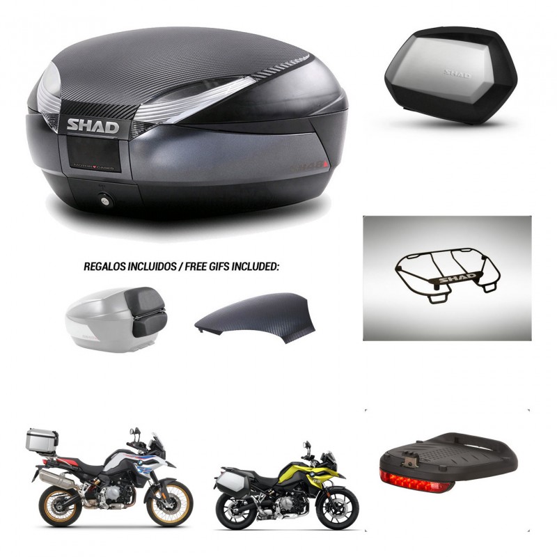 SHAD Maletas SH35 PREMIUM + soporte montaje baul SH48 tapa respaldo accesorios 49 L KIT-462349