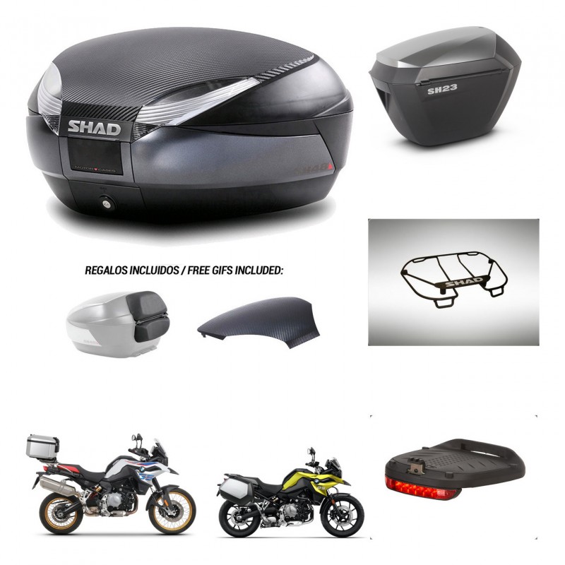 SHAD Maletas sh23 alu + soporte montaje baul SH48 tapa respaldo accesorios 49 L KIT-462351