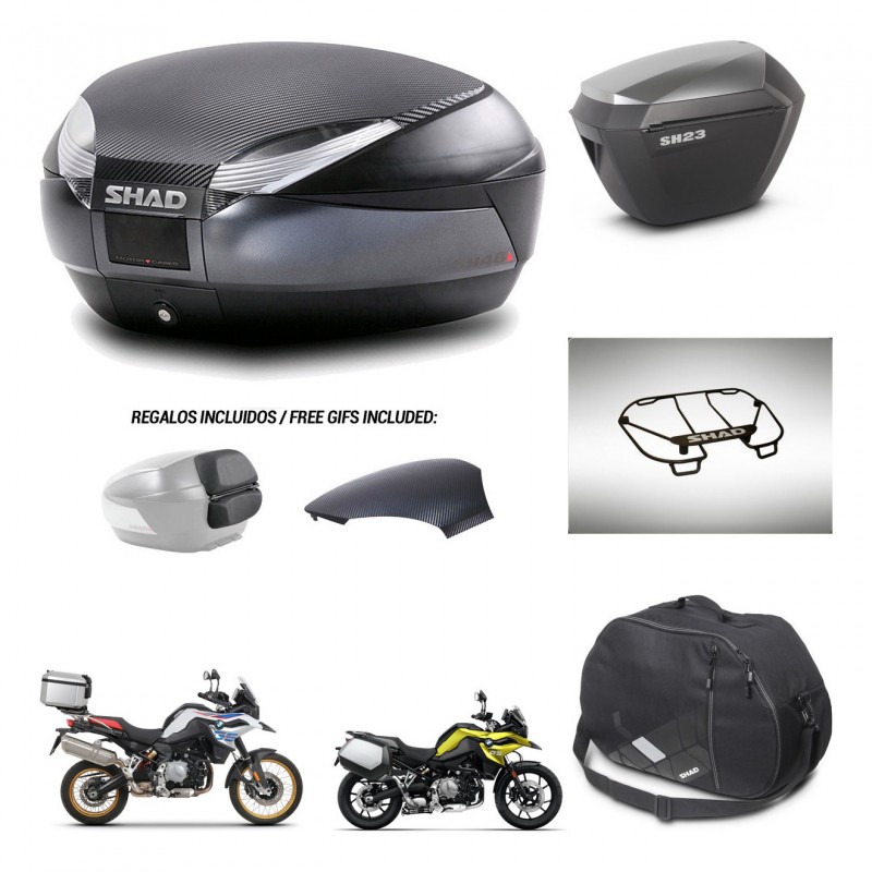 SHAD SH23 alu suitcases + mounting bracket SH48 trunk backrest cover accessories 49 L KIT-462357