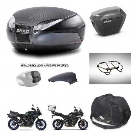 SHAD Maletas sh23 alu + soporte montaje baul SH48 tapa respaldo accesorios 49 L KIT-462405