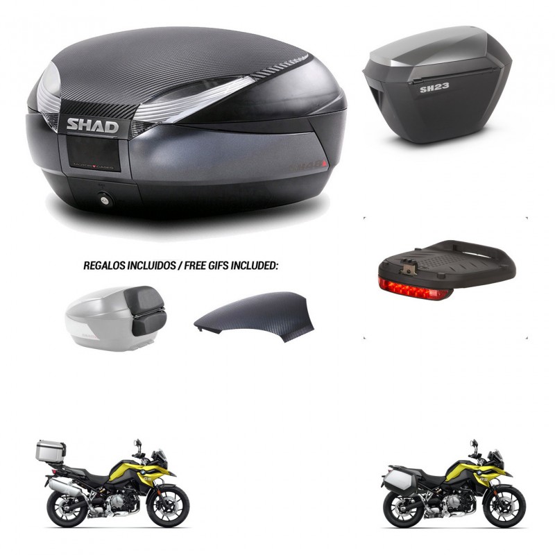 SHAD Maletas sh23 alu + soporte montaje baul SH48 tapa respaldo accesorios 49 L KIT-462423