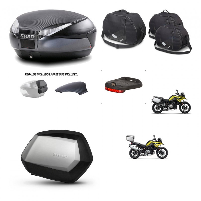 SHAD Maletas SH35 PREMIUM + soporte montaje baul SH48 tapa respaldo accesorios 49 L KIT-462434