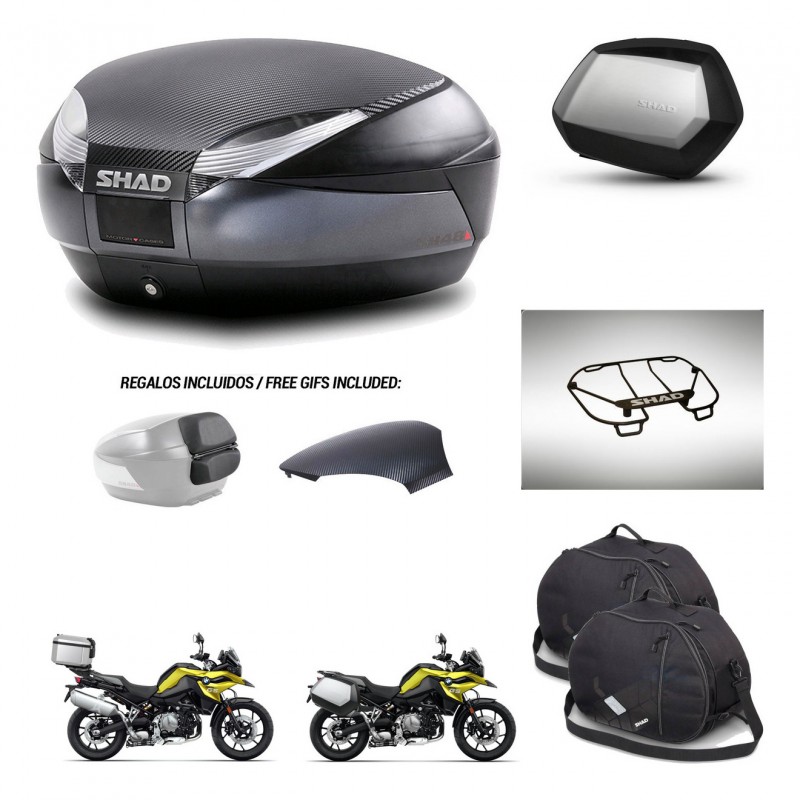 SHAD Maletas SH35 PREMIUM + soporte montaje baul SH48 tapa respaldo accesorios 49 L KIT-462440