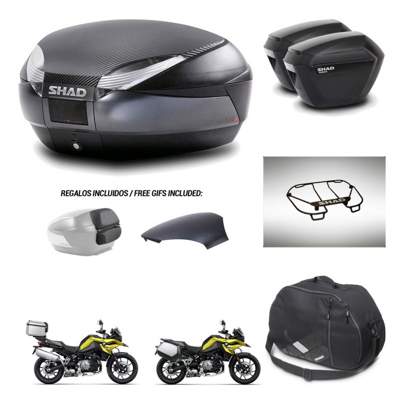 SHAD Maletas sh23 + soporte montaje baul SH48 tapa respaldo accesorios 49 L KIT-462450