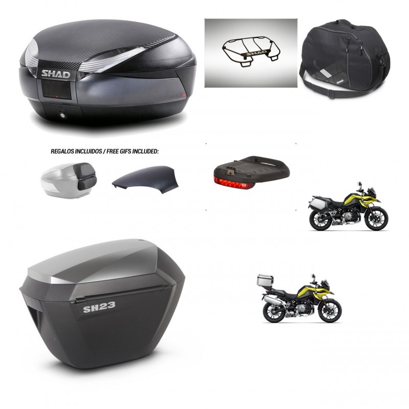 SHAD SH23 alu suitcases + mounting bracket SH48 trunk backrest cover accessories 49 L KIT-462459