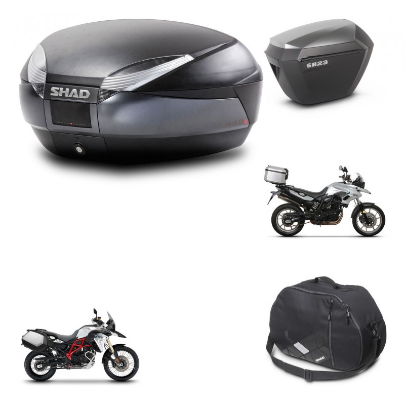 SHAD SH23 alu suitcases + mounting bracket SH48 trunk accessories DARK GREY PREMIUM KIT-464243