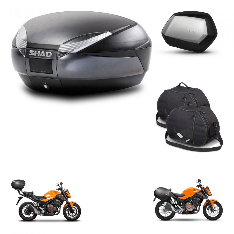 SHAD Maletas SH35 PREMIUM + soporte montaje baul SH48 accesorios DARK GREY KIT-464286