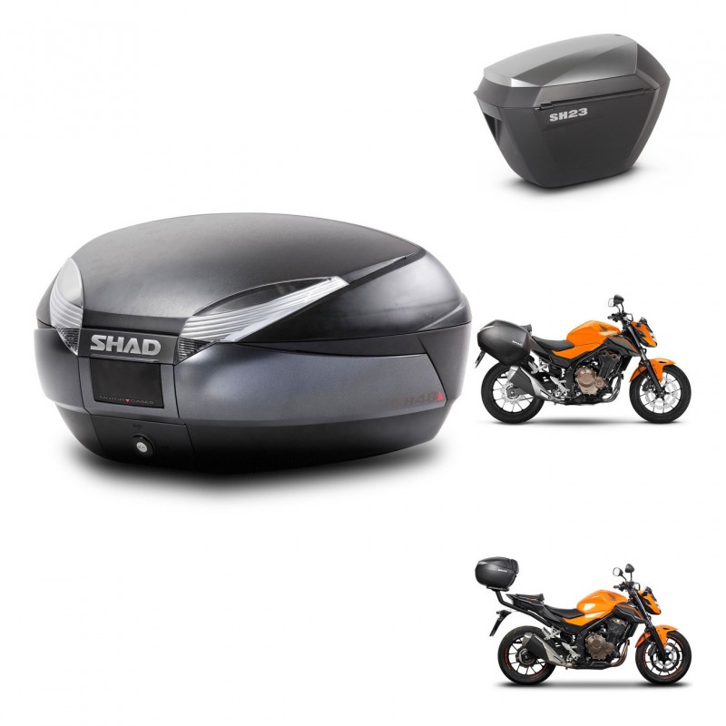 SHAD SH23 alu suitcases + mounting bracket SH48 trunk DARK GREY PREMIUM KIT-464287