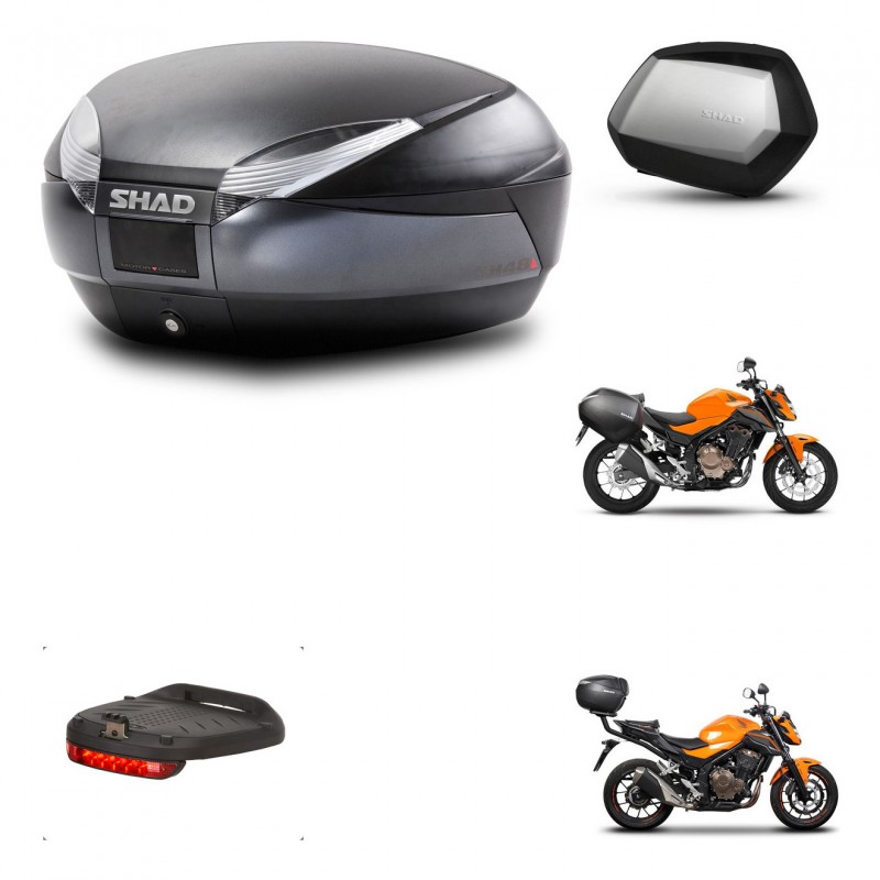 SHAD Maletas SH35 PREMIUM + soporte montaje baul SH48 accesorios DARK GREY KIT-464291