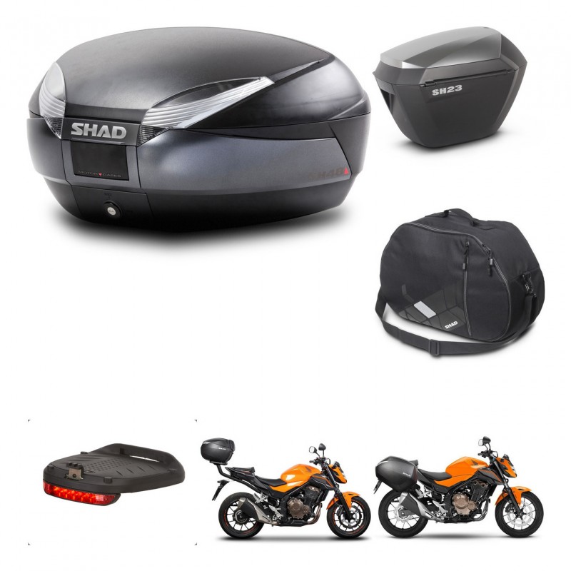 SHAD Maletas sh23 alu + soporte montaje baul SH48 accesorios DARK GREY PREMIUM KIT-464305