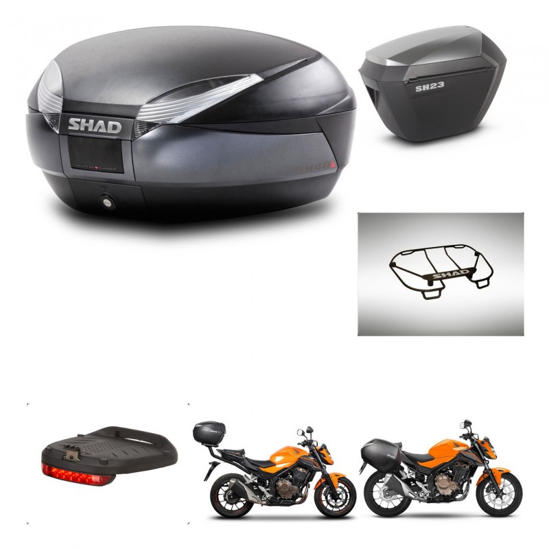 SHAD SH23 alu suitcases + mounting bracket SH48 trunk accessories DARK GREY PREMIUM KIT-464317
