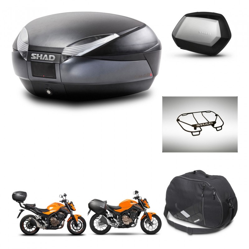 SHAD Maletas SH35 PREMIUM + soporte montaje baul SH48 accesorios DARK GREY KIT-464321