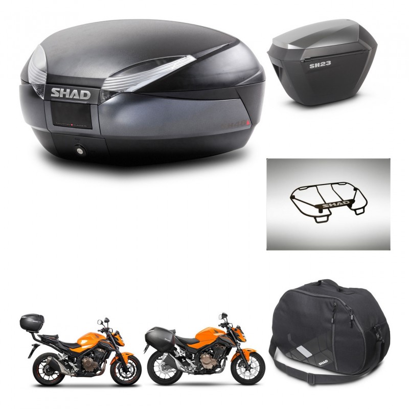 SHAD Maletas sh23 alu + soporte montaje baul SH48 accesorios DARK GREY PREMIUM KIT-464323
