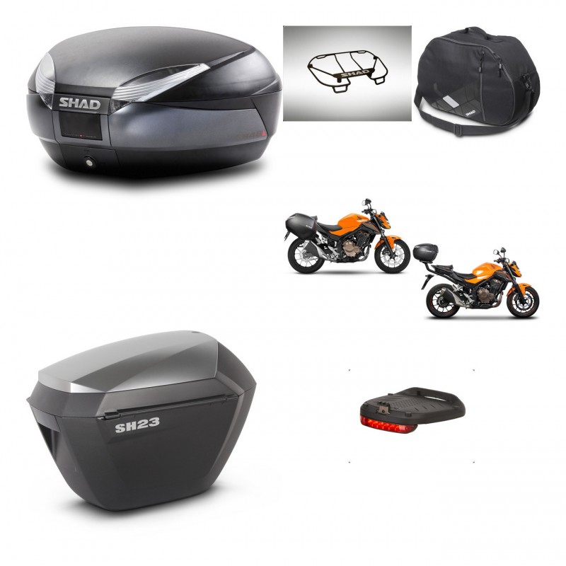 SHAD Maletas sh23 alu + soporte montaje baul SH48 accesorios DARK GREY PREMIUM KIT-464329