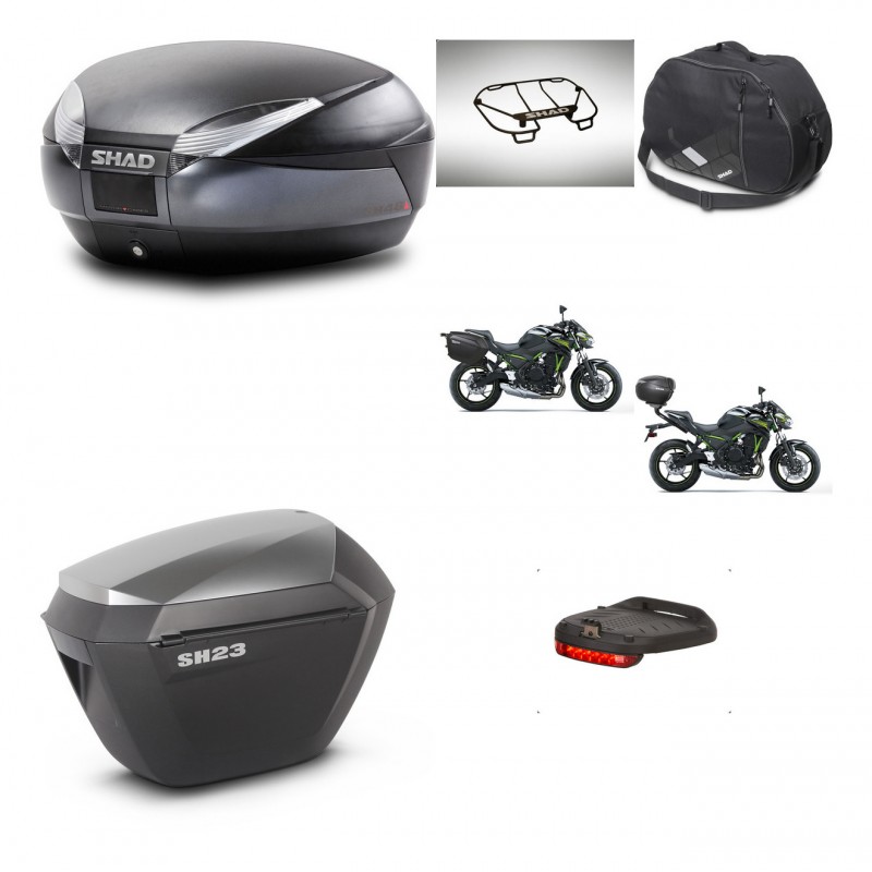 SHAD Maletas sh23 alu + soporte montaje baul SH48 accesorios DARK GREY PREMIUM KIT-464385
