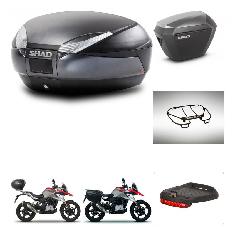 SHAD SH23 alu suitcases + mounting bracket SH48 trunk accessories DARK GREY PREMIUM KIT-464421