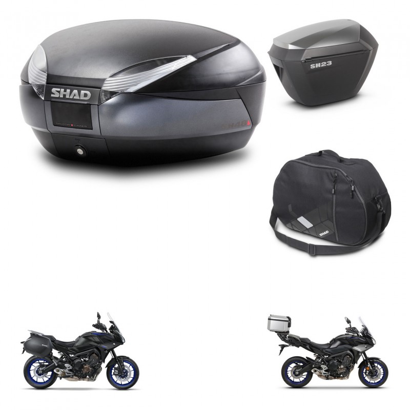 SHAD SH23 alu suitcases + mounting bracket SH48 trunk accessories DARK GREY PREMIUM KIT-464595