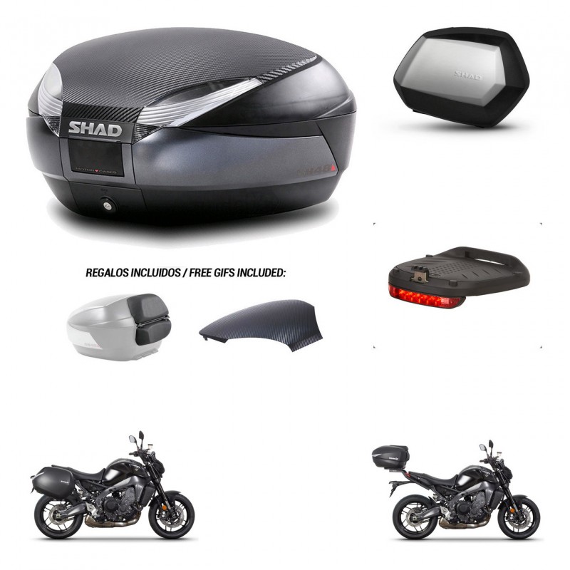 SHAD Maletas SH35 PREMIUM + soporte montaje baul SH48 tapa respaldo accesorios 49 L KIT-465051