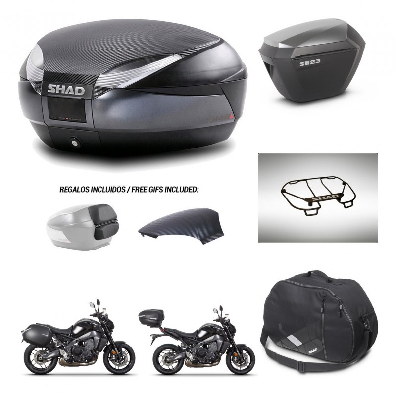 SHAD Maletas sh23 alu + soporte montaje baul SH48 tapa respaldo accesorios 49 L KIT-465083