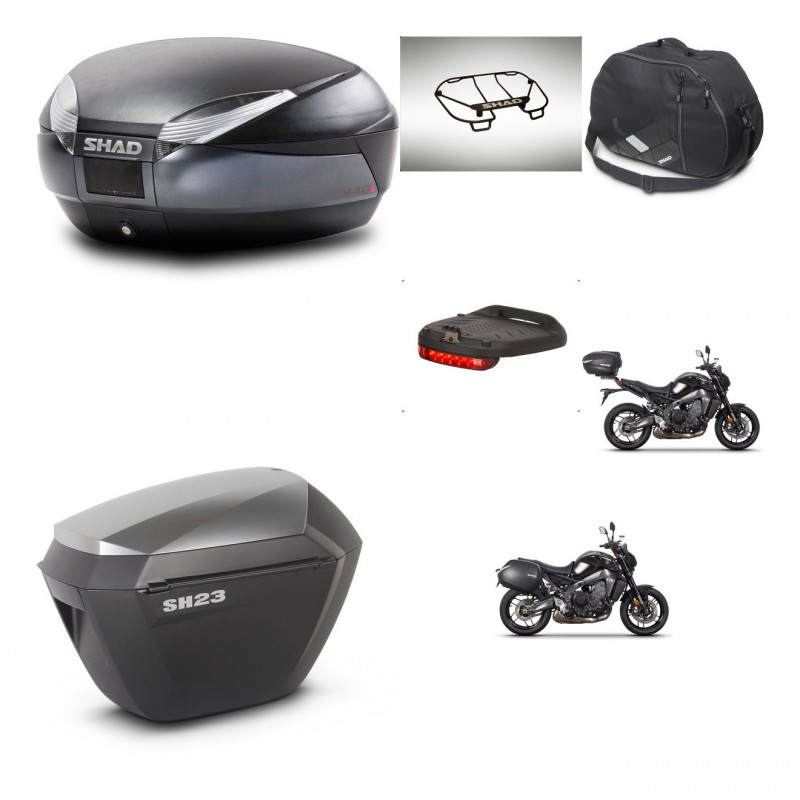 SHAD Maletas sh23 alu + soporte montaje baul SH48 accesorios DARK GREY PREMIUM KIT-465705