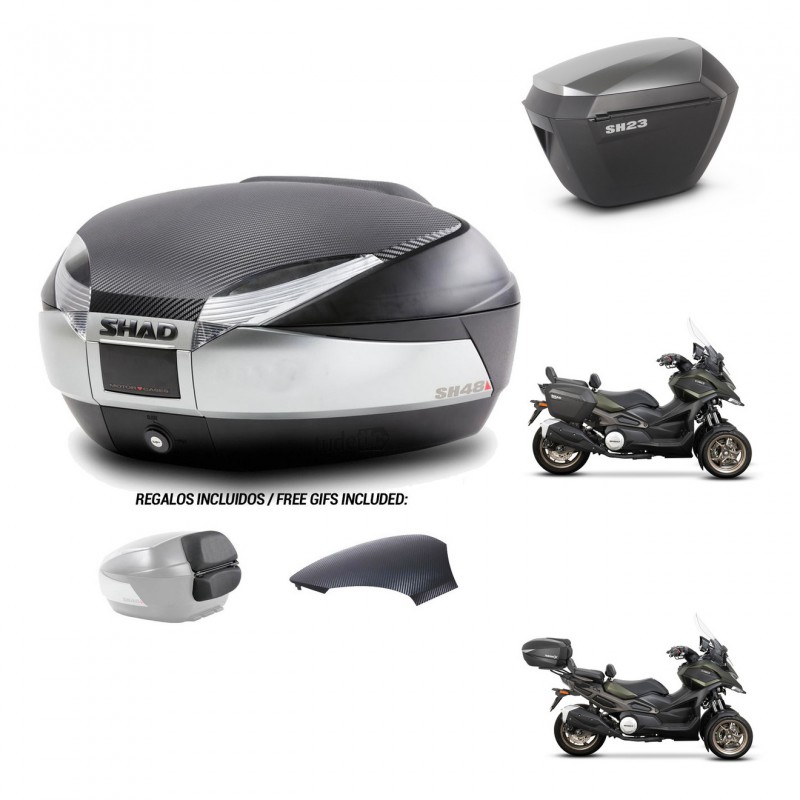 SHAD SH23 alu suitcases + mounting bracket SH48 trunk backrest cover KIT-475561