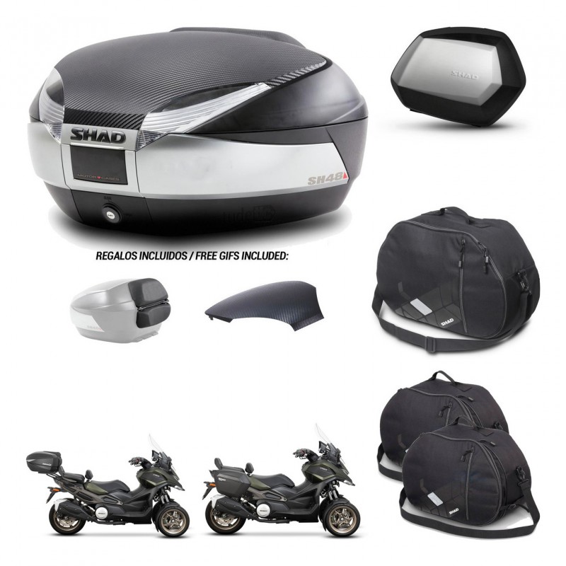 SHAD Maletas SH35 PREMIUM + soporte montaje baul SH48 tapa respaldo accesorios KIT-475572