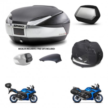 SHAD Maletas SH35 PREMIUM + soporte montaje baul SH48 tapa respaldo accesorios KIT-475619