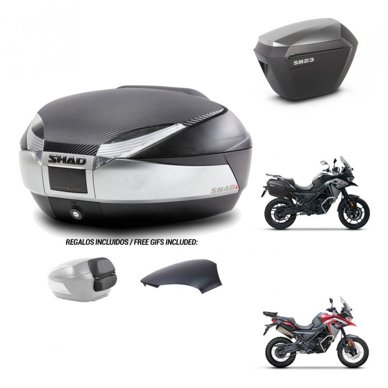 SHAD SH23 alu suitcases + mounting bracket SH48 trunk backrest cover KIT-475657