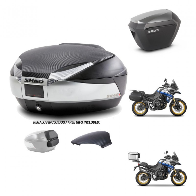 SHAD SH23 alu suitcases + mounting bracket SH48 trunk backrest cover KIT-475945