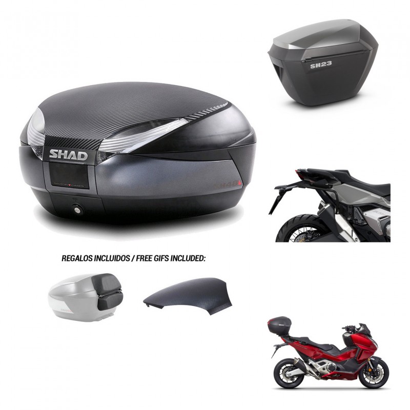 SHAD SH23 alu suitcases + mounting bracket SH48 trunk backrest cover 49 L KIT-475993