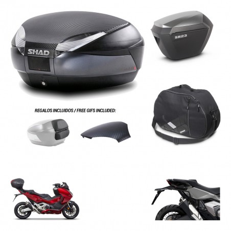SHAD Maletas sh23 alu + soporte montaje baul SH48 tapa respaldo accesorios 49 L KIT-476005