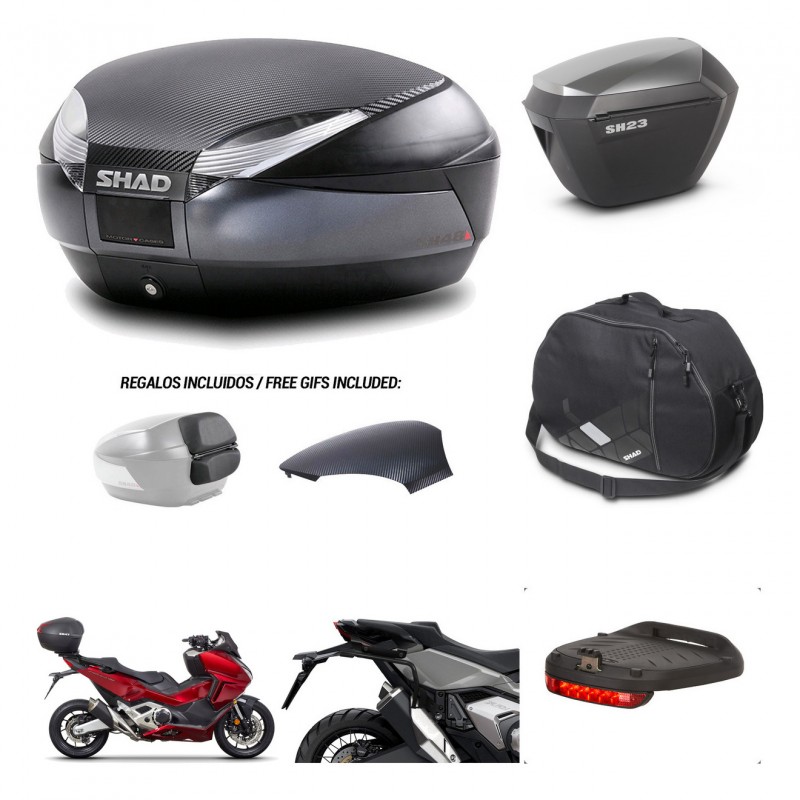 SHAD SH23 alu suitcases + mounting bracket SH48 trunk backrest cover accessories 49 L KIT-476011