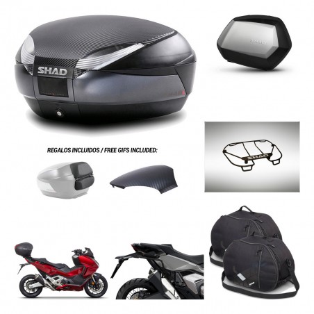 SHAD Maletas SH35 PREMIUM + soporte montaje baul SH48 tapa respaldo accesorios 49 L KIT-476016