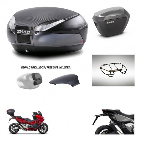 SHAD SH23 alu suitcases + mounting bracket SH48 trunk backrest cover accessories 49 L KIT-476017