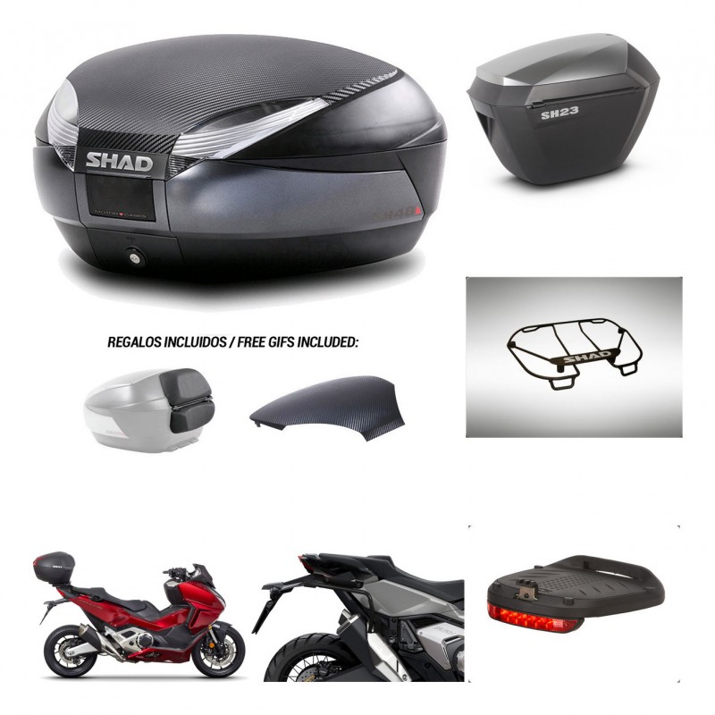 SHAD SH23 alu suitcases + mounting bracket SH48 trunk backrest cover accessories 49 L KIT-476023