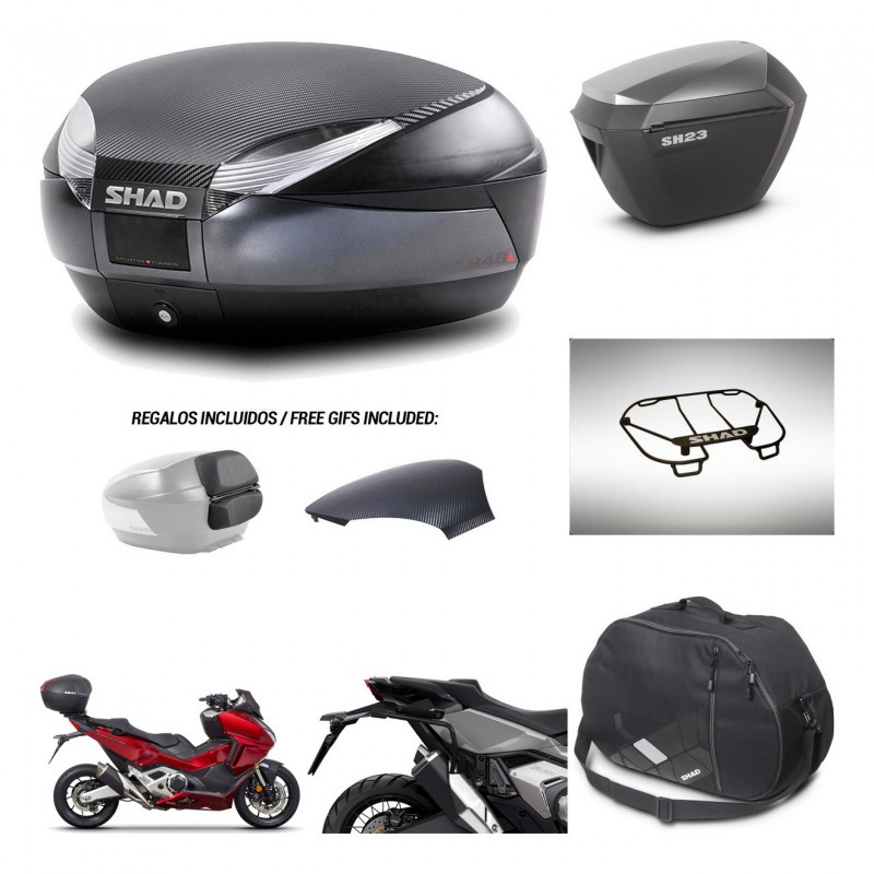 SHAD Maletas sh23 alu + soporte montaje baul SH48 tapa respaldo accesorios 49 L KIT-476029