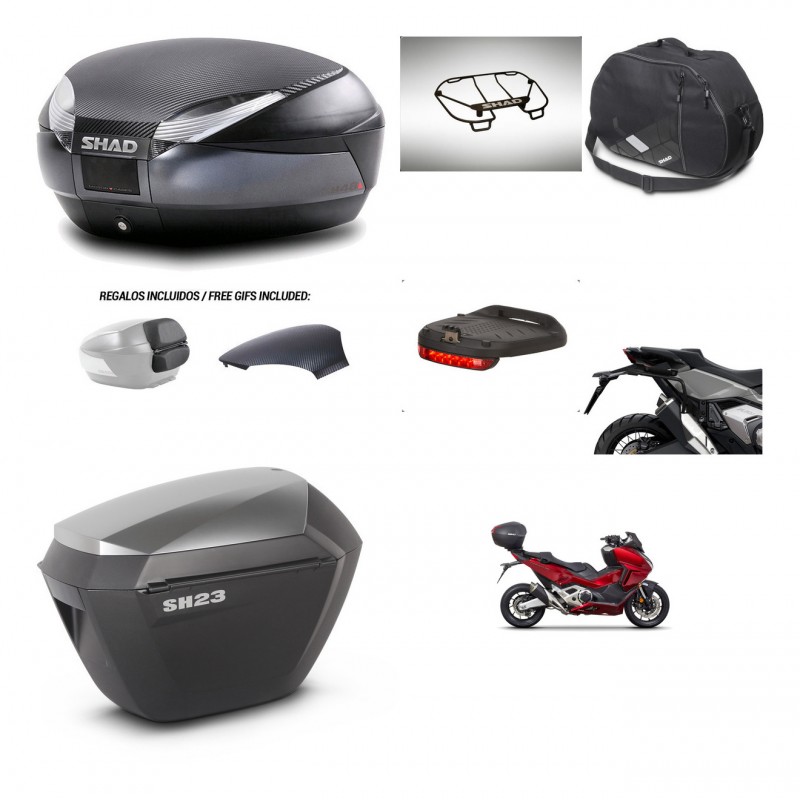 SHAD SH23 alu suitcases + mounting bracket SH48 trunk backrest cover accessories 49 L KIT-476035