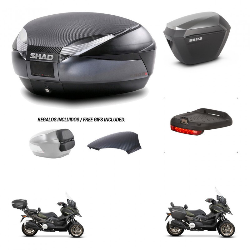 SHAD Maletas sh23 alu + soporte montaje baul SH48 tapa respaldo accesorios 49 L KIT-476095