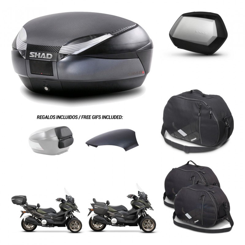 SHAD Maletas SH35 PREMIUM + soporte montaje baul SH48 tapa respaldo accesorios 49 L KIT-476100