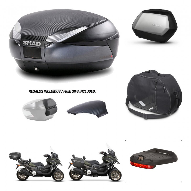 SHAD Maletas SH35 PREMIUM + soporte montaje baul SH48 tapa respaldo accesorios 49 L KIT-476105