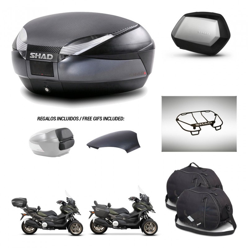 SHAD Maletas SH35 PREMIUM + soporte montaje baul SH48 tapa respaldo accesorios 49 L KIT-476112