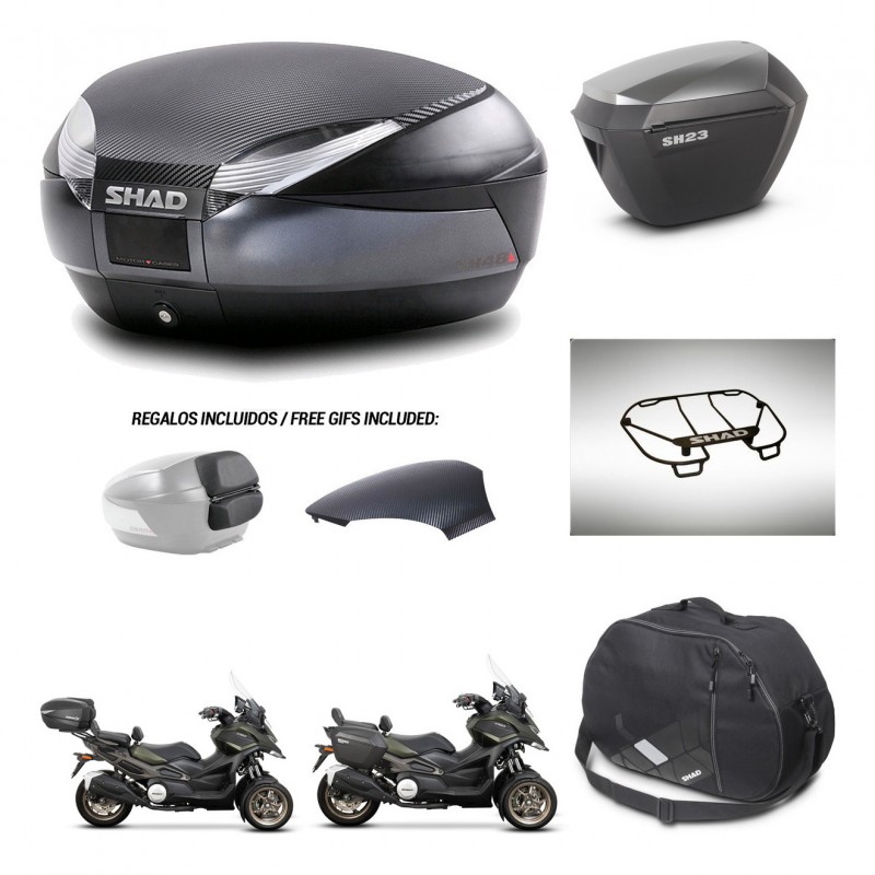 SHAD Maletas sh23 alu + soporte montaje baul SH48 tapa respaldo accesorios 49 L KIT-476125