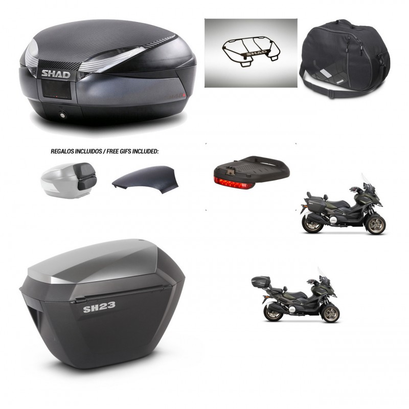 SHAD SH23 alu suitcases + mounting bracket SH48 trunk backrest cover accessories 49 L KIT-476131