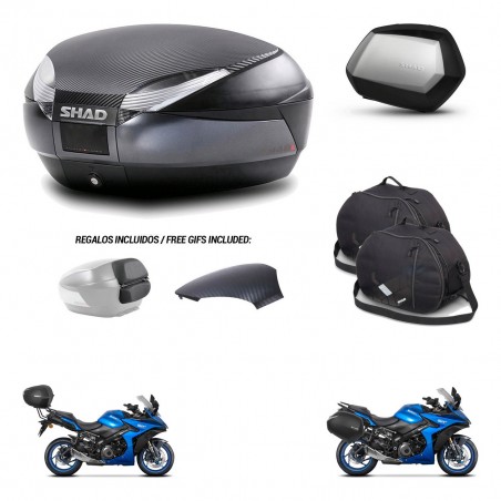 SHAD Maletas SH35 PREMIUM + soporte montaje baul SH48 tapa respaldo accesorios 49 L KIT-476136